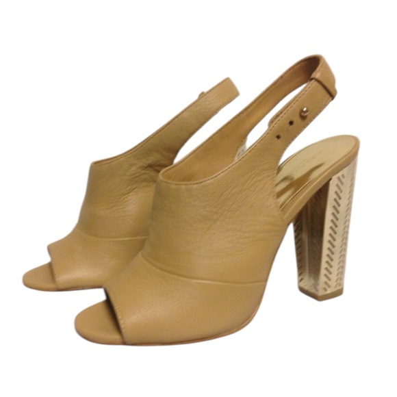 Coach Shoes - Coach Lillie Leather Slingback Peep Toe Bootie‎ Gold Metallic Block Heel Size 11